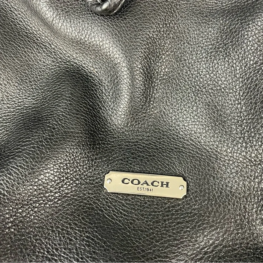 Coach Avery Pebbled Leather Hobo Bag Bucket Drawstring Black Teal Silver - Picture 15 of 16